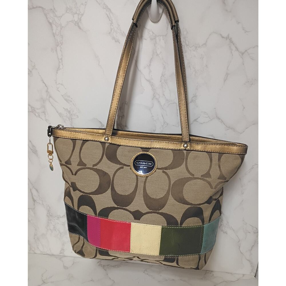COACH Limited Edition Vintage Signature Legacy Rainbow Stripe Tote  w/ COA
